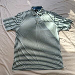 FootJoy Striped Performance Polo – Blue & White | Men’s Large | Embroidered